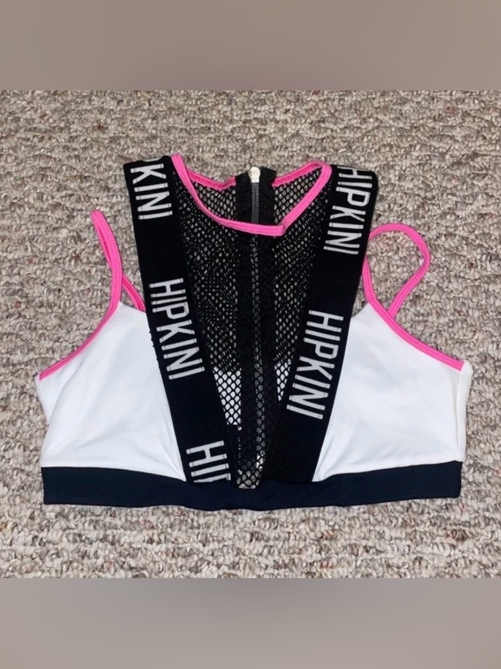 Hipkini Black White Sports Bra with Pink Trim